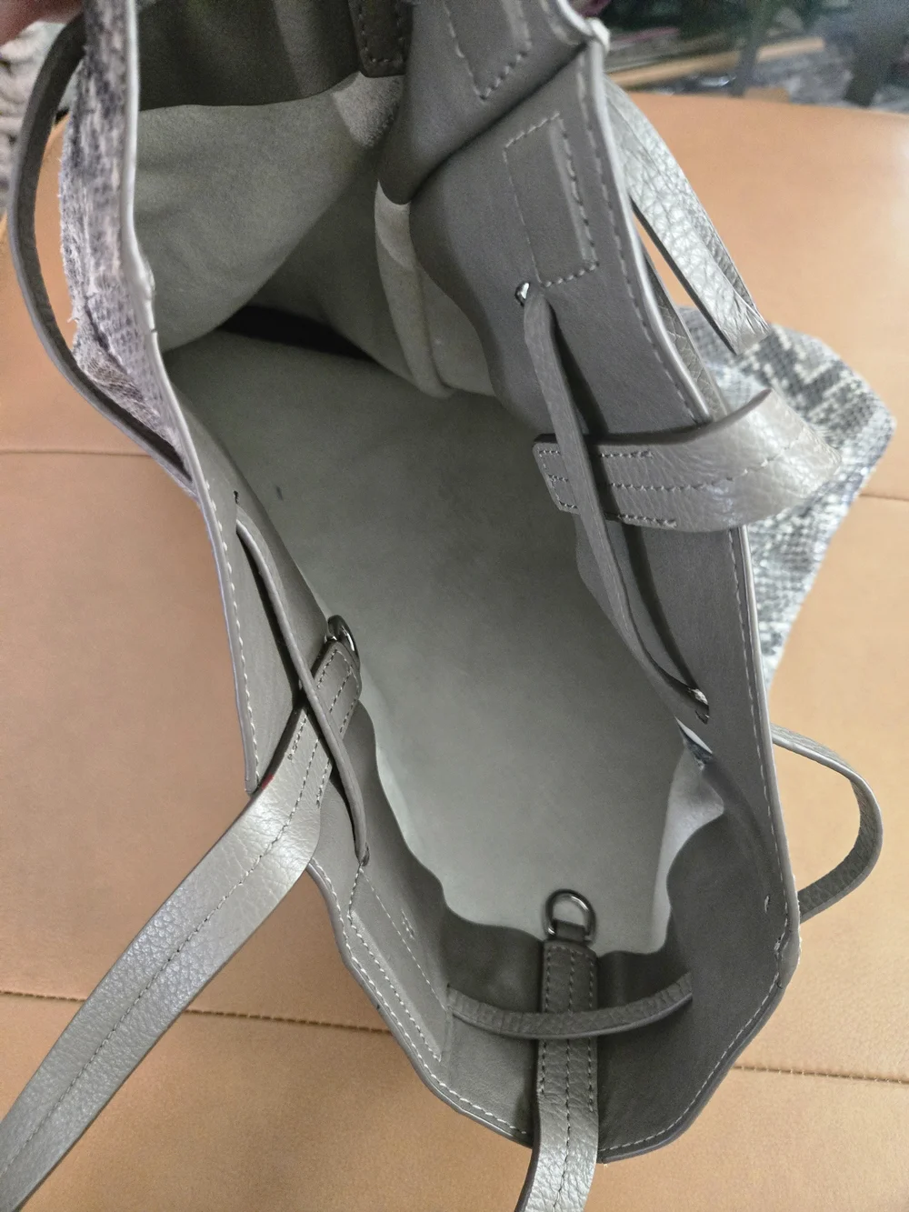 GAP Portofino Gray Snakeskin Leather Tote Shoulder Bag Bow Detail